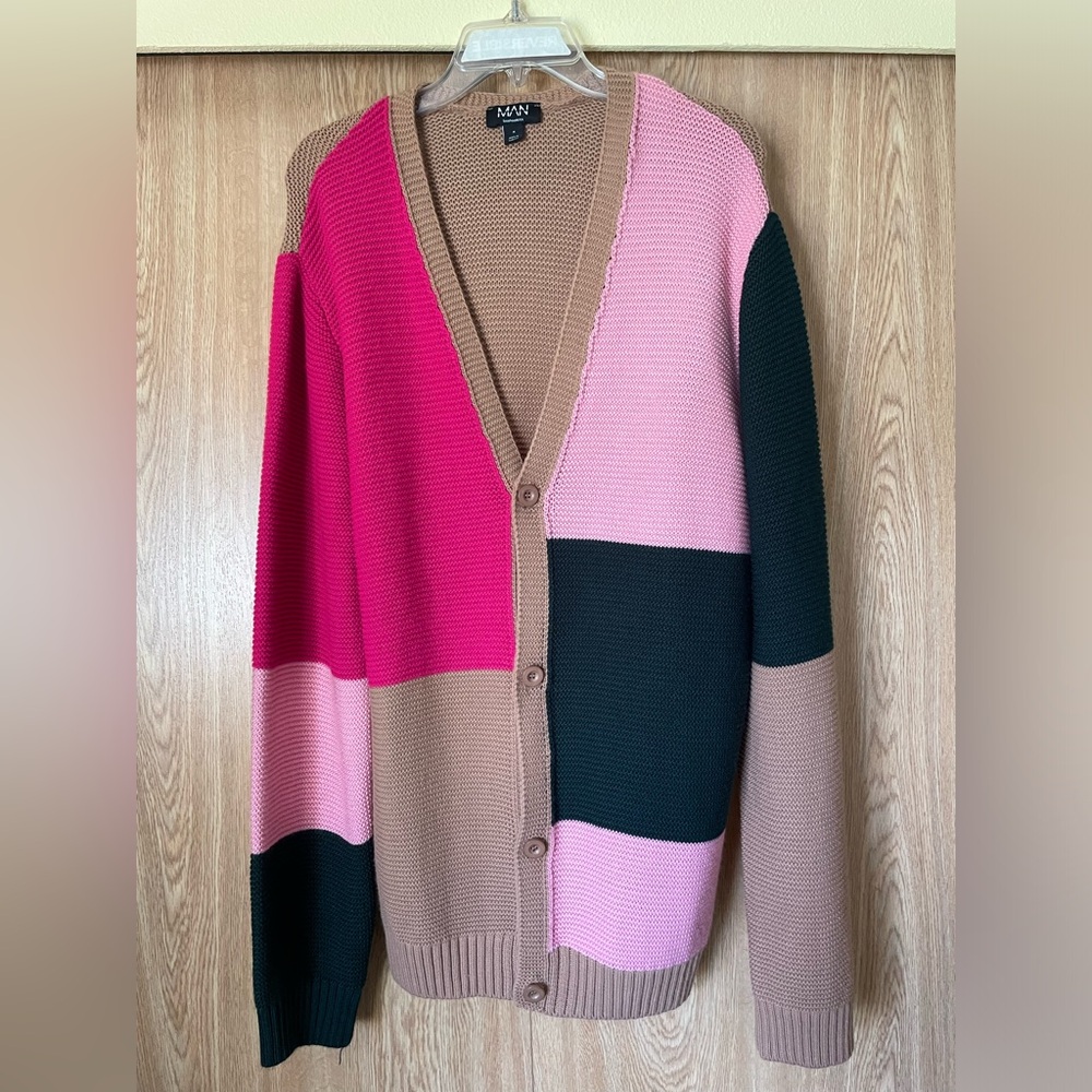 BoohooMAN oversized patchwork textured cardigan